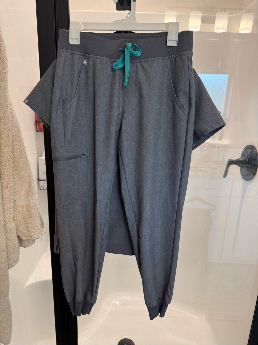 Figs Women's Charcoal Jogger Pants with Teal Drawstring